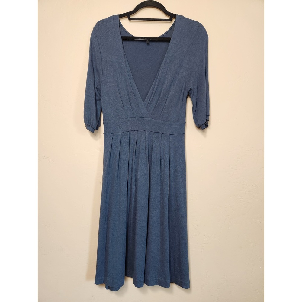 Banana Republic Blue V-Neck Pleated Dress Womens Size Small